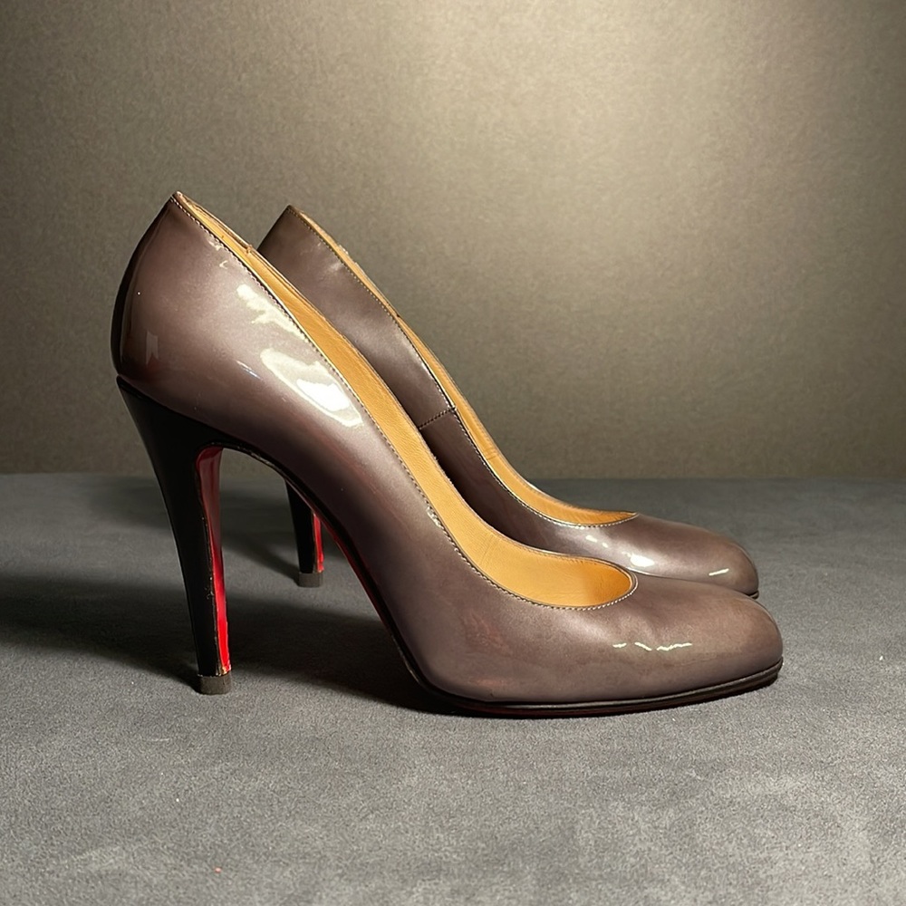 Christian Louboutin Patent Leather in Metallic Grey/Blue and Black
